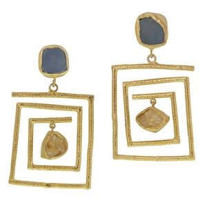 Fluorite and Citrine Squared Coil Earring-Boutique